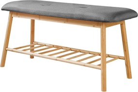 Bancheta cu raft pentru hol, baie sau dressinguri ZEN-BO 90cm bambus
