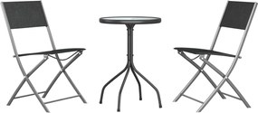 vidaXL Set mobilier de grădină, 3 piese, negru, oțel