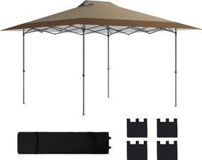 Outsunny Cort Pliabil Pop-up 4x4 m cu Blocare Centrală, UPF50+, Înălțime Reglabilă, Saci cu Nisip și Husă cu Roți, Bej și Maro | Aosom Romania