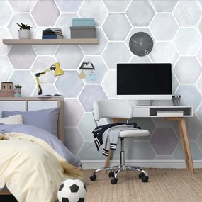 Tapet model hexagonal gri-albastru