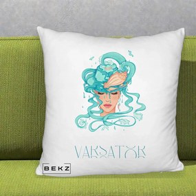 Perna Personalizata Zodiac Varsator Cowgirl, 40x40 cm, Alb Pufos, Husa Detasabila, Perna Inclusa, BEKZ®