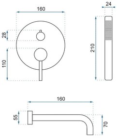Baterie pentru cadă Rea Lungo Brush Copper + Box