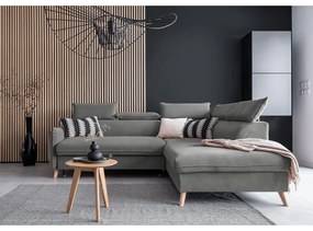 Colțar gri deschis extensibil cu tapițerie din catifea (cu colț pe partea dreaptă) Sweet Harmony – Miuform