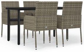 3185163 vidaXL Set mobilier grădină cu perne, 5 piese, negru și gri, poliratan