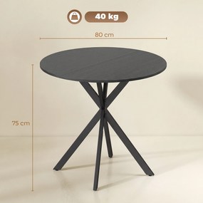 HOMCOM Masă Rotundă de Dining în Stil Industrial cu Picioare în Cruce din Oțel, Ø80x75 cm, Negru | Aosom Romania