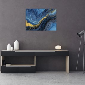 Tablou pe sticlă - Abstracție albastru-aurie (70x50 cm)