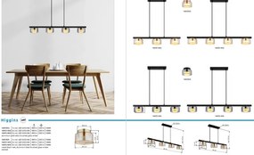 Lustra suspendata din metal negru cu sticla chihlimbar HIGGINS 3L