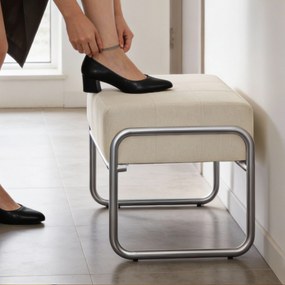 HOMCOM Taburet pentru picioare Taburet tapițat Pernă groasă cu material chenille, picioare din oțel pentru dormitor, Bej | Aosom Romania