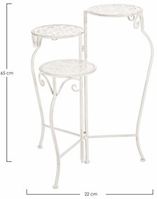 Suport pliabil pentru 3 ghivece, din metal, Emily 3S Alb Antichizat, L22xl22xH65 cm