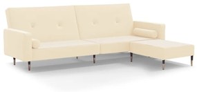 3080533 vidaXL Canapea extensibilă 2 locuri, cu taburet, crem, catifea