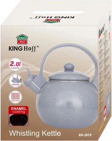 Ceainic cu fluier Kinghoff KH 2079, 2 l, interior emailat, compatibil cu plitele cu inducție, gri