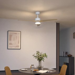 Ventilator inteligent de tavan alb cu imprimeu de lemn 132cm incl. LED Dimmable cu telecomandă - Joly