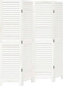 vidaXL Paravan cameră 4 panouri, alb, lemn masiv paulownia