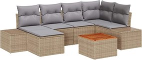 vidaXL Set de canapele pentru grădină cu pernă 7 pcs Bej poliratan
