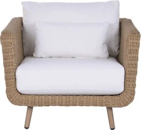 Set lounge exterior din rattan sintetic și structură din aluminiu cu canapea, 2 fotolii, masă și perne, finisaj natural, „Malibu”