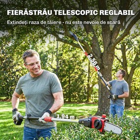 Outsunny Drujbă Telescopică pe Baterie, Drujbă Fără Fir 1,94m/2,56m cu Lubrifiere Automată, Viteză Lanț 6m/s, Pentru Tăierea Arborilor și Crengilor, Fără Baterie | Aosom Romania