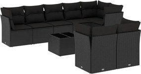 vidaXL Set mobilier de grădină cu perne, 9 piese, negru, poliratan