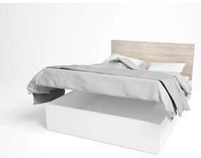 Pat matrimonial alb/cu aspect de lemn de stejar cu spațiu de depozitare 140x190 cm Sahara – Marckeric