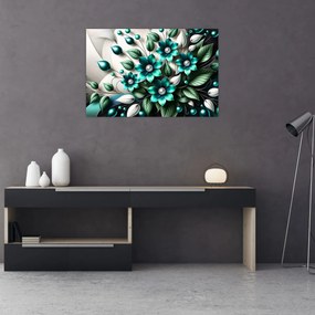 Tablou - Flori turcoaz 3D (90x60 cm)