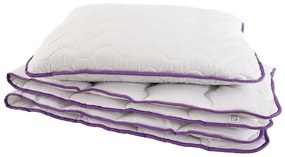 Patura matlasata pentru tot anul 140x200 cm cu perna BELLA LAVENDER 70x90 cm, alba