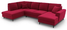 Colțar roșu extensibil, cu spațiu de depozitare cu tapițerie din catifea (cu colț pe partea stângă-în formă de "U") Kyoto – Cosmopolitan Design