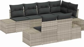 vidaXL Set de canapele pentru grădină 7 pcs Gri deschis poliratan