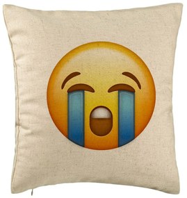 Perna Decorativa, Model Emoji Cry, 40x40 cm, Bej, Husa Detasabila, Burduf