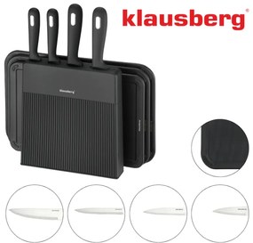 Klausberg KB 7980 set cuțit și placă de tăiat, 8 piese, Oțel inoxidabil, Suport, Negru/inox