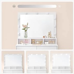 Masă de toaletă VANESA cu oglindă mare și iluminare, 80x40x140cm, albă SongmicsHome