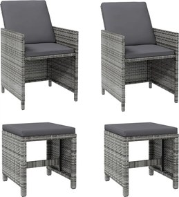 vidaXL Set scaune de grădină și taburet, 4 piese, gri, poliratan