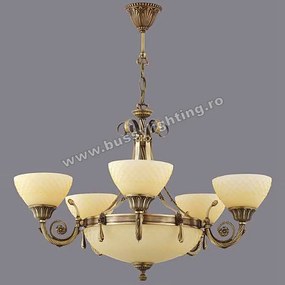 Lustra Vanilla cu 5 Brate, Desing Clasic, Finisaj Bronz Antic, Abajur Crem - Bussy Lighting 3062-52-05A