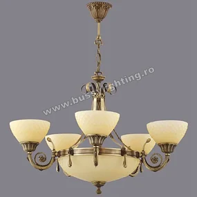 Lustra Vanilla cu 5 Brate, Desing Clasic, Finisaj Bronz Antic, Abajur Crem - Bussy Lighting 3062-52-05A