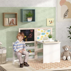 AIYAPLAY Masă copii cu scaun 3 în 1 cu chevalet pliabil rafturi de depozitare, roleu de hârtie - 3 până la 8 ani, alb | Aosom Romania