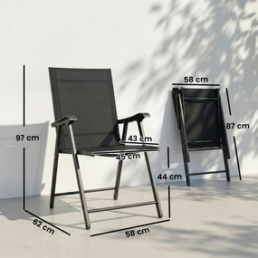 Outsunny Set de 2 scaune pliabile pentru grădină, cu spătar înalt și cotieră, oțel, Texteline 58 x 62 x 97 cm Negru | Aosom Romania