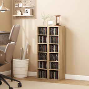 HOMCOM Set de 2 Rafturi pentru CD-uri cu Polițe Reglabile, Capacitate 204 CD-uri, Design Compact, 21x22,5x88,5 cm, Stejar | Aosom Romania