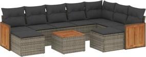 vidaXL Set mobilier de grădină cu perne, 10 piese, gri, poliratan