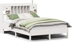 vidaXL Pat cu bibliotecă fără saltea, alb, 140x190 cm, lemn masiv pin