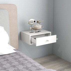 HOMCOM Set de 2 noptiere de perete - set de 2 noptiere - raft lateral și sertar - 55l x 30P x 15H cm MDF alb | Aosom Romania