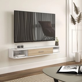 HOMCOM，Suport TV，Cu 2 Rafturi Deschise și Dulap cu Ușă Rabatabilă，MDF，120cm x 26cm x 16cm，Alb, gri | Aosom Romania