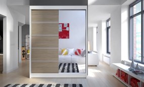 Dulap cu usi glisante si oglinda 150x200 cm, Limbo, ADRK Furniture (Culoare: Alb / Sonoma)