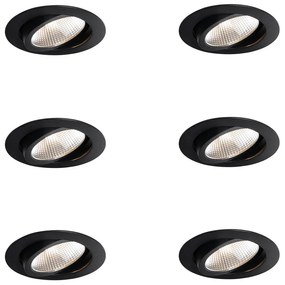 Set de 6 spoturi încastrate negre 9,5 cm, inclusiv LED 1300 lm, cu dimmer IP65 - Gaius