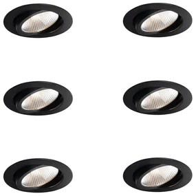Set de 6 spoturi încastrate negre 9,5 cm, inclusiv LED 1300 lm, cu dimmer IP65 - Gaius