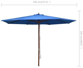Umbrela de soare de exterior, stalp din lemn, albastru, 350 cm Albastru