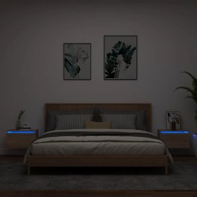 vidaXL Noptiere montate pe perete cu lumini LED, 2 buc., stejar sonoma