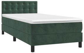 Pat box spring cu saltea, verde inchis, 90x200 cm, catifea Verde inchis, 90 x 200 cm, Nasturi de tapiterie