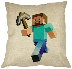 Perna Decorativa Patrata Minecraft Mining Steve, 40x40 cm, Husa Detasabila, Burduf