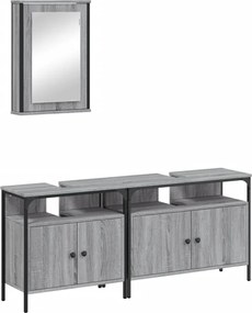 vidaXL Set mobilier de baie, 3 piese, gri sonoma, lemn prelucrat