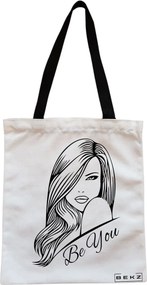 Sacosa de Panza pentru Cumparaturi, Geanta Tote, model Be You 3, Cu fermoar, 38x34.5 cm, Alba, BEKZ®