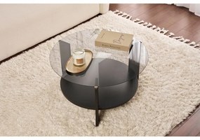 Măsuță de cafea Clara Wood Black cu sticlăfumurie