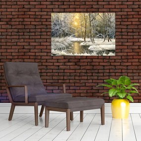 Tablou - Cabană în pădure, pictură în uei (90x60 cm)